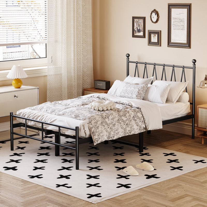 Twin Size Bed Frame with Headboard, Heavy-Duty Platform with Metal Slats Support, Fits 78" L x 56" W Mattress,Easy Assembly & Noise Free Design, Matte Black