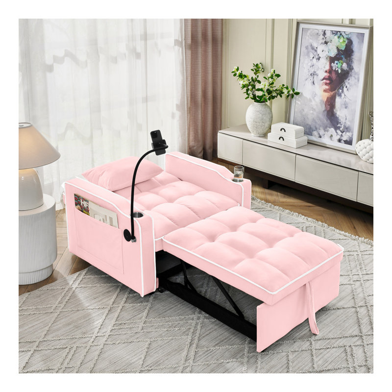 Canapé-lit convertible Canapé-lit Canapé-lit coulissant réglable Canapé-lit pliant multi-poches pour le salon Chambre à coucher Petit canapé-lit 3 en 1 (ROSE)