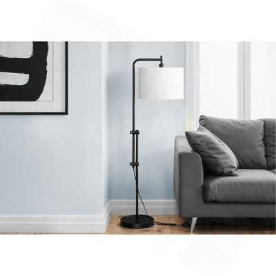 Lighting, H 63 po, lampe sur pied, métal noir, abat-jour ivoire / crème, contemporain