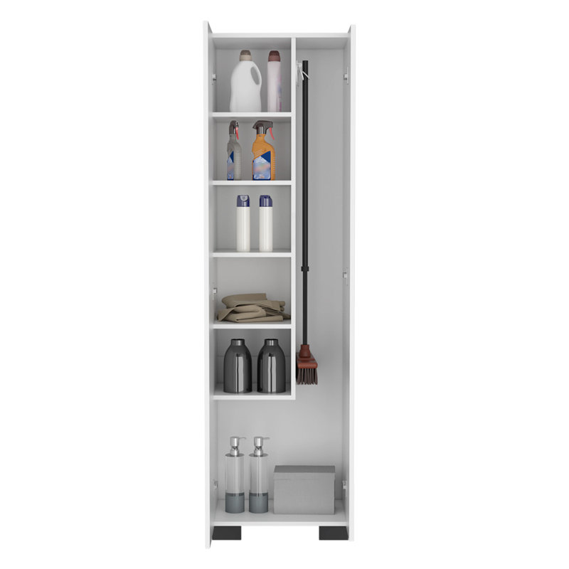 Solution d'armoire à balais avec tablettes intérieures et supports de balai latéraux