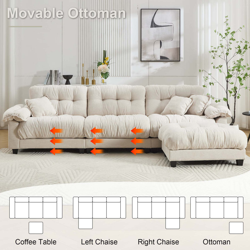 Modern Chenille Oversized Modular Sectional Sofa With Ottoman