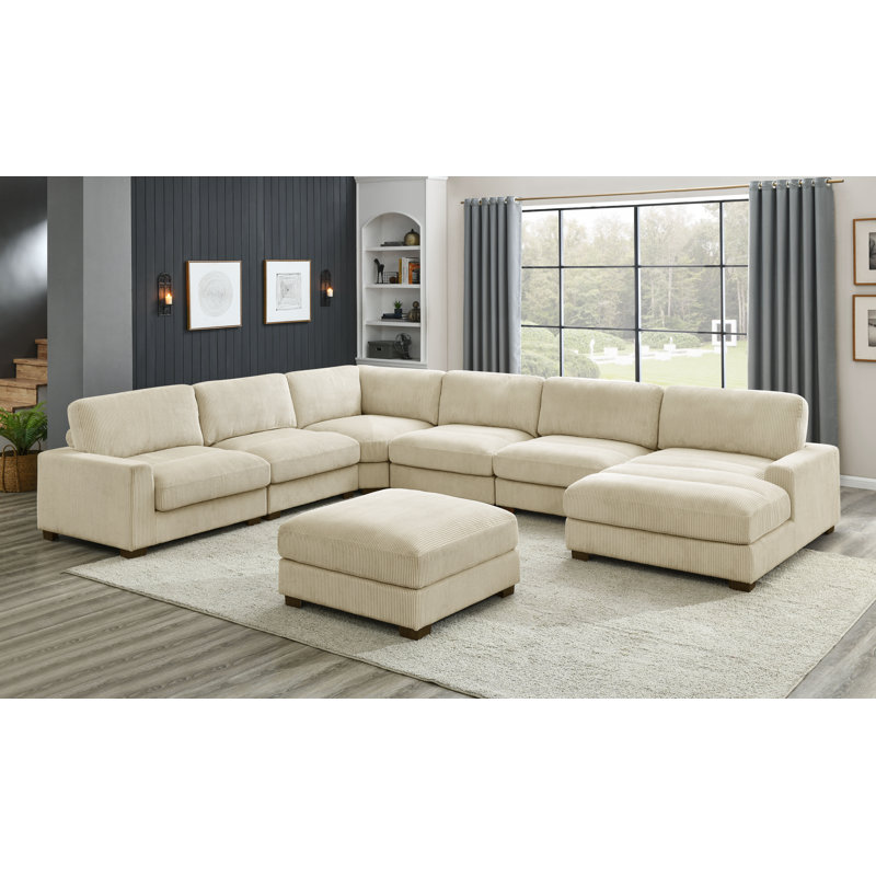 Azuri 7 - Piece Upholstered Sectional, Beige Corduroy