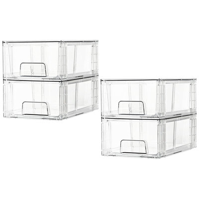 Ensemble de 4 tiroirs de rangement empilables, organisateurs de tiroirs en acrylique transparent avec poignées, faciles à assembler pour le réfrigérateur, la salle de bain, le sous-comptoir de la cuisine, l'armoire, l'organisation du garde-manger et le rangement