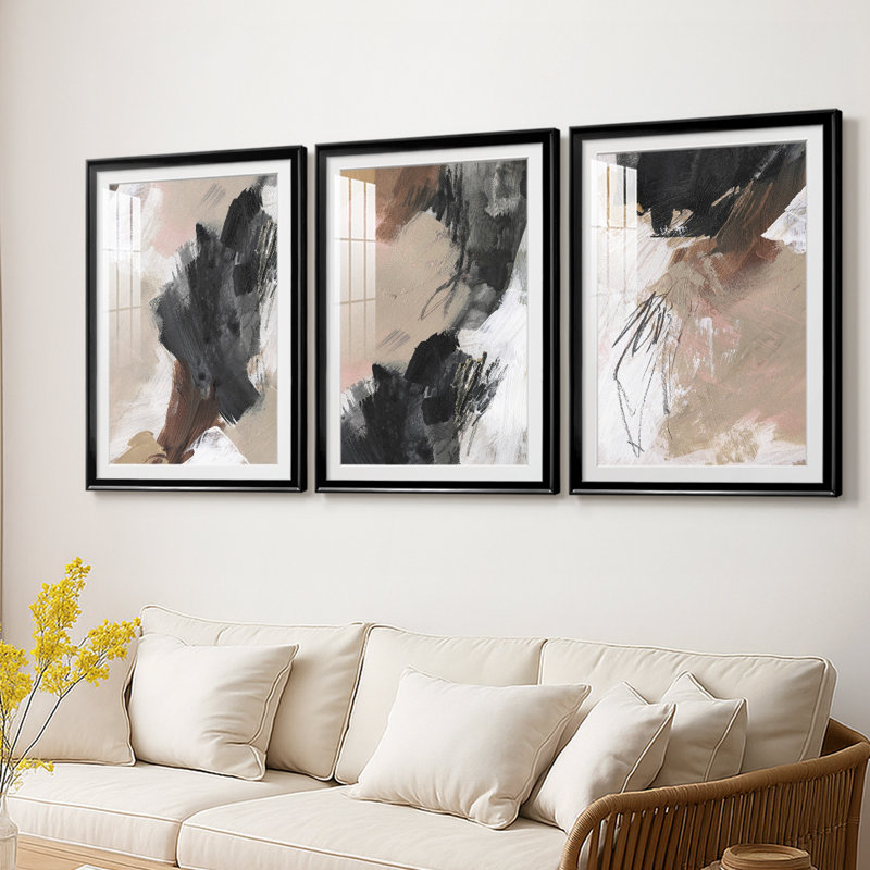 Neutre non blanchi IV - reproduction encadrée de qualité supérieure sur mesure mat - 3 pièces, H 19 po x l 27 po, Noir