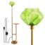 Lampe sur pied moderne avec tablette en bois intégrée, abat-jour en verre décoratif, finition laiton, 1 ampoule DEL incluse-560053492