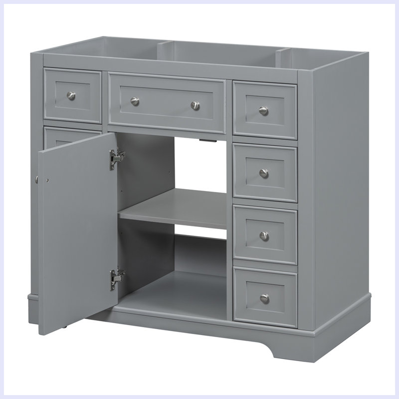 Meuble-lavabo moderne avec armoire et six tiroirs, Gris