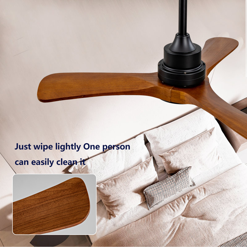 New Ceiling Fan Light with 6-Speed Remote Control Black Three-Blade Reversible Wooden Fan Blades DC Motor Ideal for Bedrooms