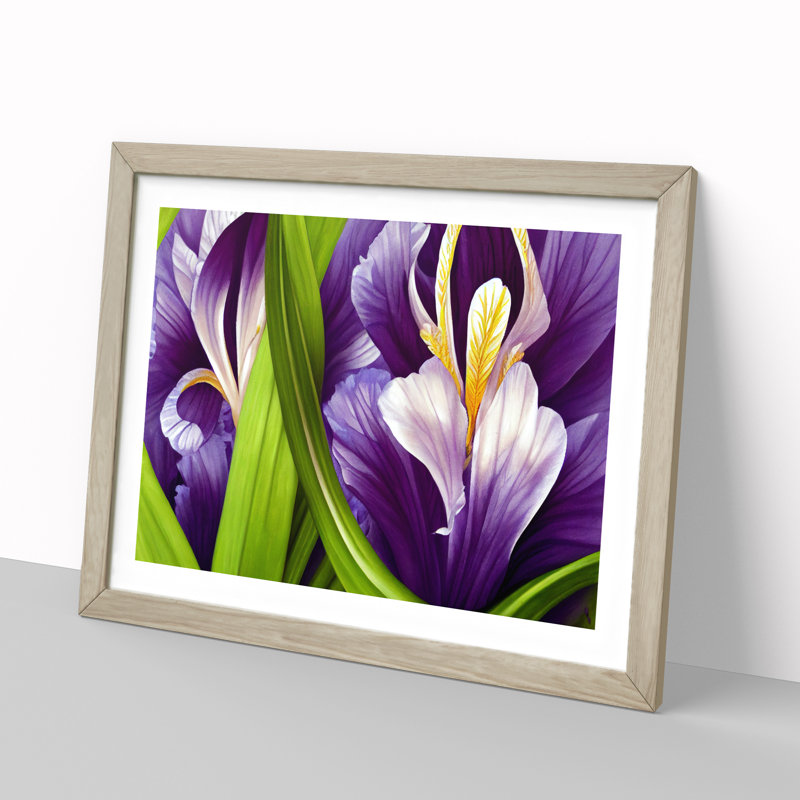 XH1022-6111X Modern Iris Flowers Vol.8 1 Piece Single Picture Frame Wall Art, 25cm H x 34cm W x 2cm D, Oak