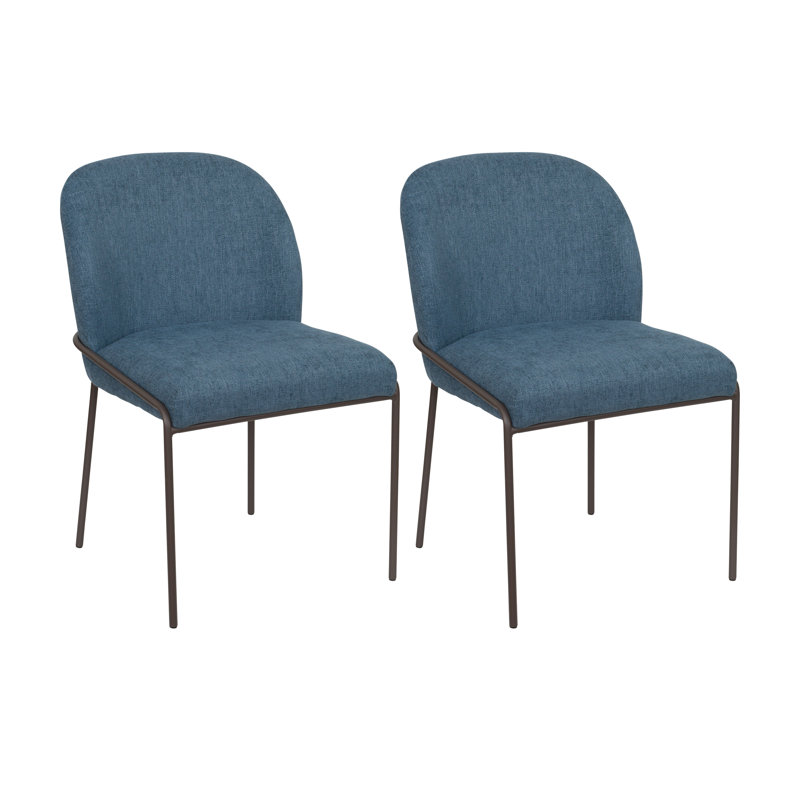 High Back Upholstered Dining Chairs with Metal Legs, Blue