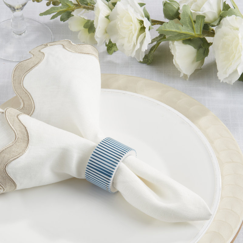 Rond de serviette nervuré (ensemble de 4), Bleu