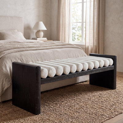 Banc rembourré avec structure en bois d'hévéa et siège à coussin roulé 62,8 po Kiran