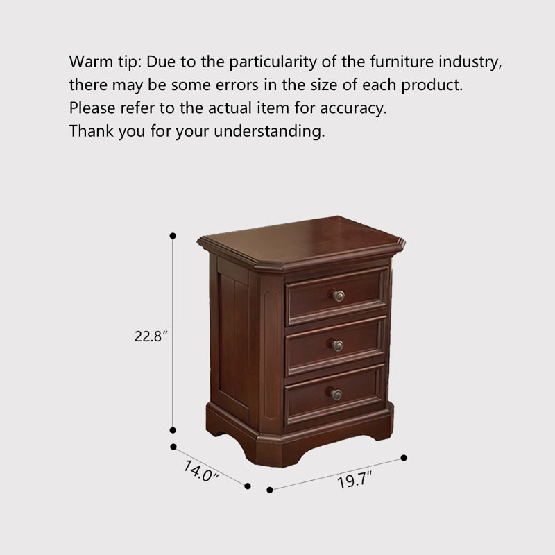 Table de chevet en bois massif de style rustique avec grand rangement pour la chambre à coucher