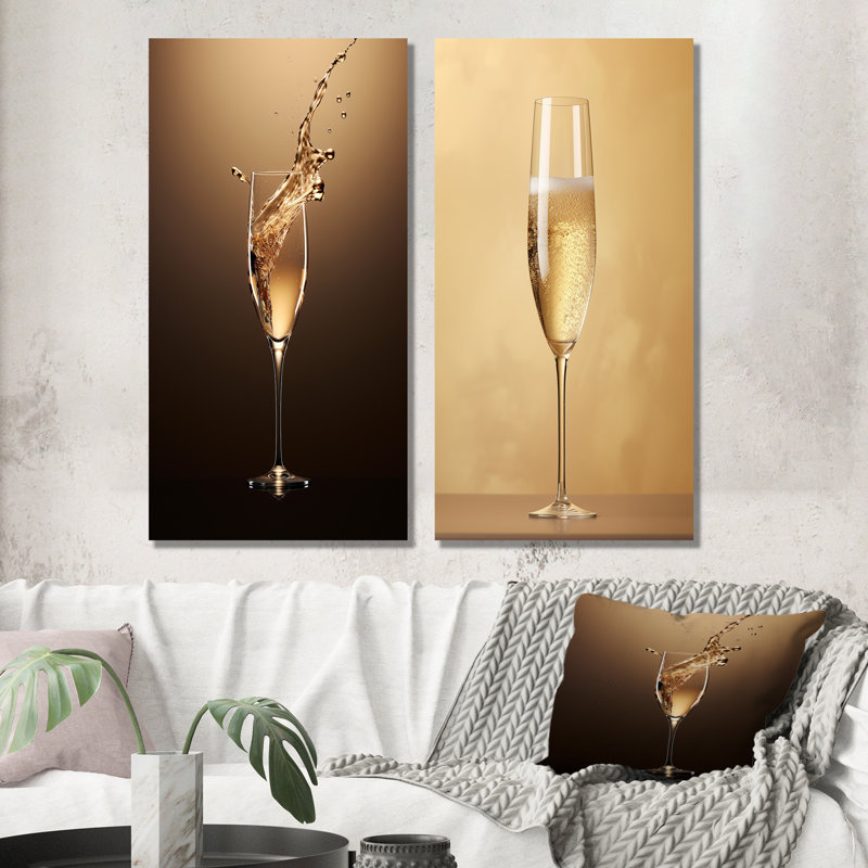 «Fragility Golden Champagne», ensemble de 2 impressions sur champagne, H 28 po x l 24 po