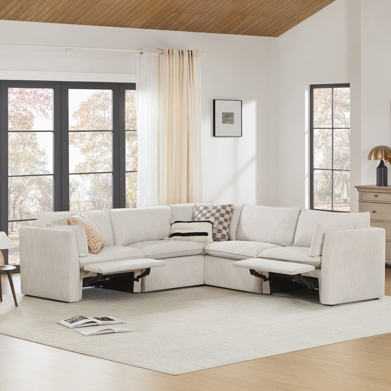 Modular Power Sectional, Light Gray Polyester