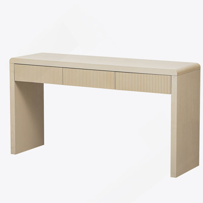 Rustic Console Table With 3 Fluted Drawers - Solid Wood Veneer Entryway Table Featuring Natural Wood Grain For Living Room, Hallway