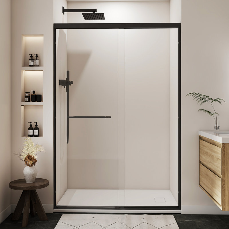 60"W x 72"H Double Sliding Shower Door Aluminum Alloy Material Matte Black Finish 0.24" Tempered Glass Shower Door