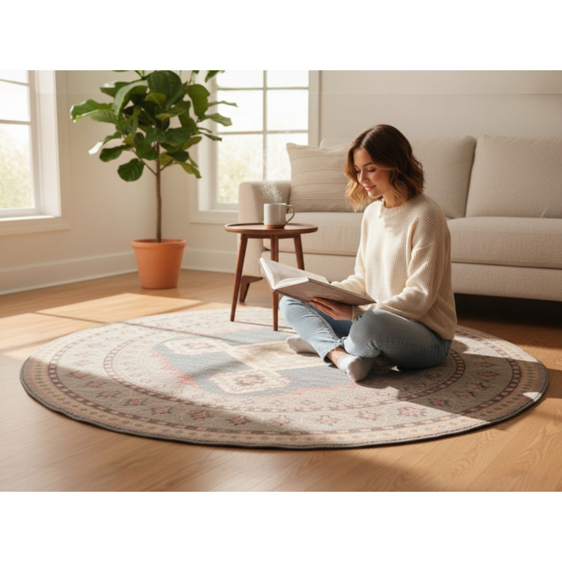 Round Chenille Flatweave 180cm X 180cm Area Rug