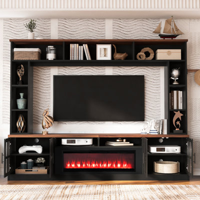  Meuble audio-vidéo l 95,5 po, foyer à DEL 39 po, noir et brun