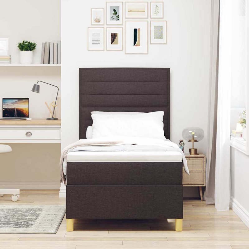 Vidaxl Box Spring Bed with Mattress Fabric, Dark Brown, 80 x 200cm