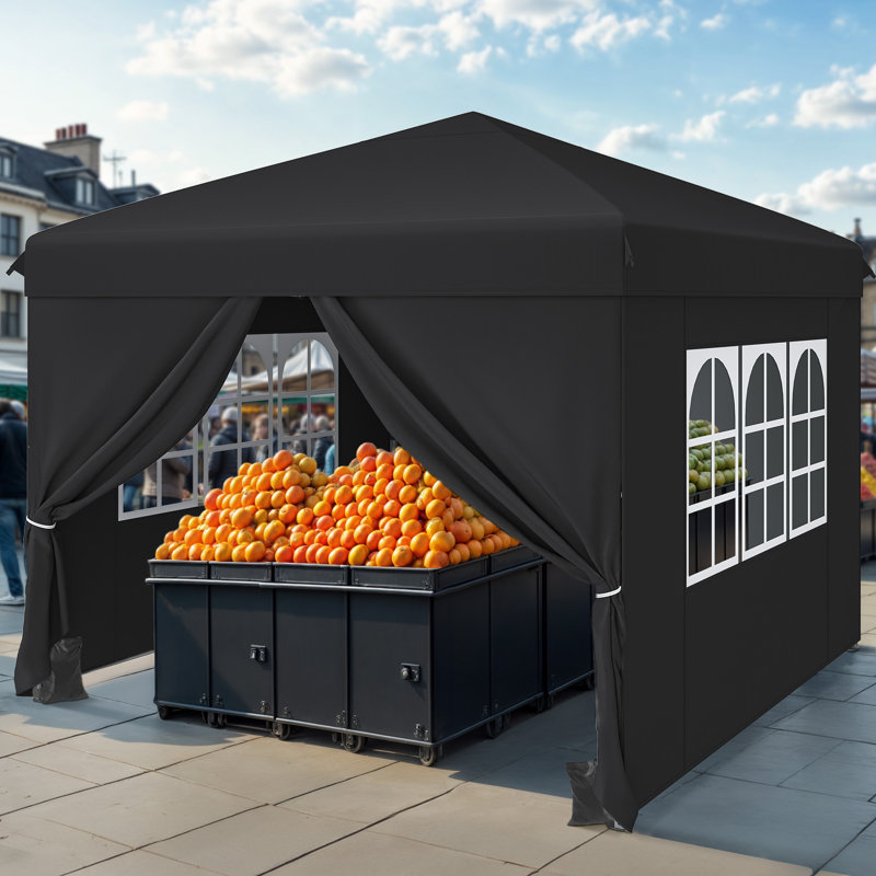 Balconera 3X3m Outdoor Pop Up Gazebo With Sides And Windows, Waterproof Folding Garden Canopy, Black