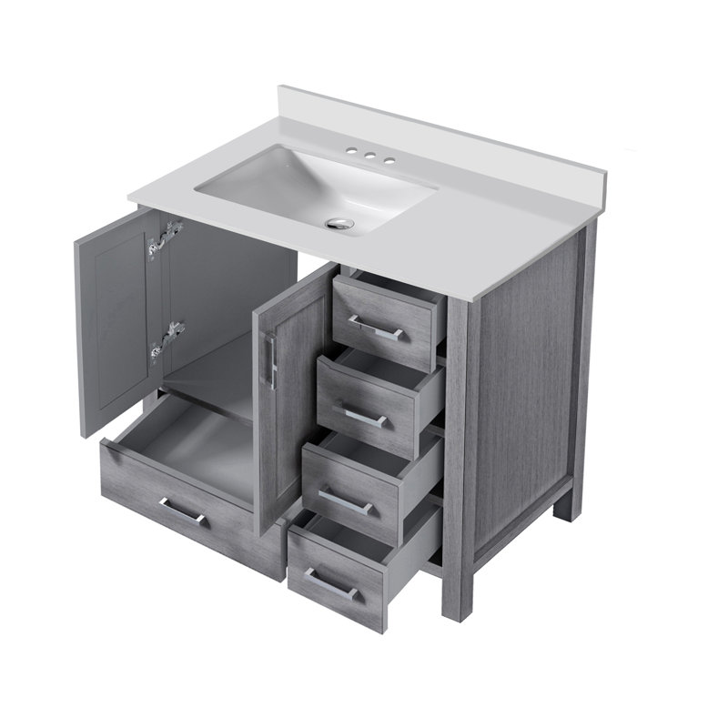 Dark Grey Bath Vanity 36 In. W X 22 In. D, Left Offset And Cultured Marble Top, Dark Gray