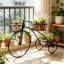 Support à bicyclette rétro avec 3 roues et paniers décoratifs, structure en métal robuste pour le jardin intérieur extérieur, balcon, décoration de patio