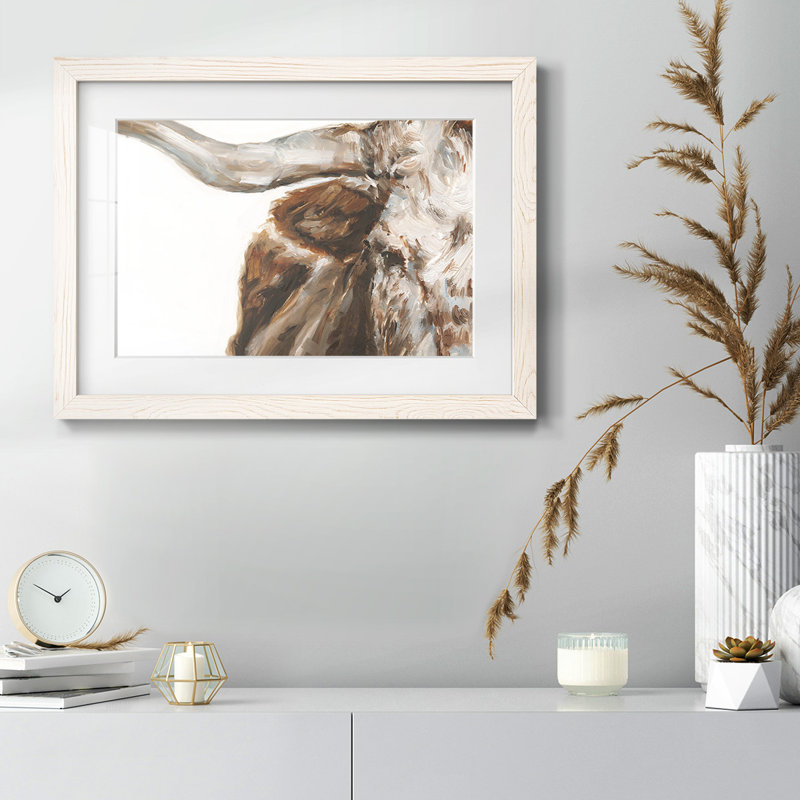 Steer Clear I - Art mural mat et encadré sous verre acrylique, grand salon, Blanc, H 26 po x l 38 po x P 1,5 po