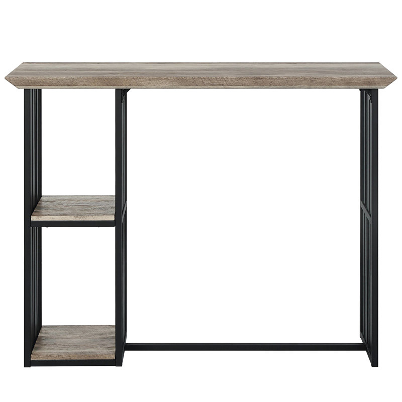 Table de travail à hauteur de comptoir à 2 tablettes - Design industriel rectangulaire chêne et sable noir avec 2 tablettes de rangement
