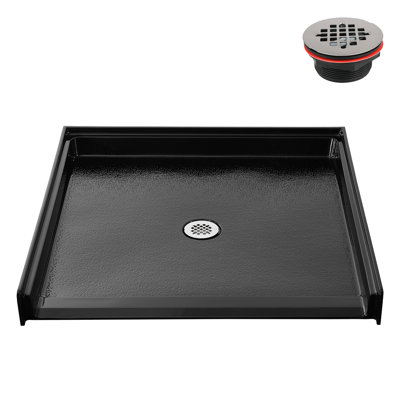48 po x 38 po Base de douche en alcôve en acrylique noir brillant avec drain central, drain inclus