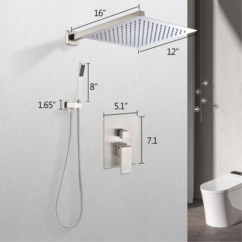 12" Rain Shower Head Systems Wall Mounted Shower On-Site, Brushed Nickel