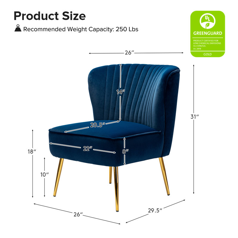Euclid Velvet Accent Chair with Metal Legs, Navy Velvet