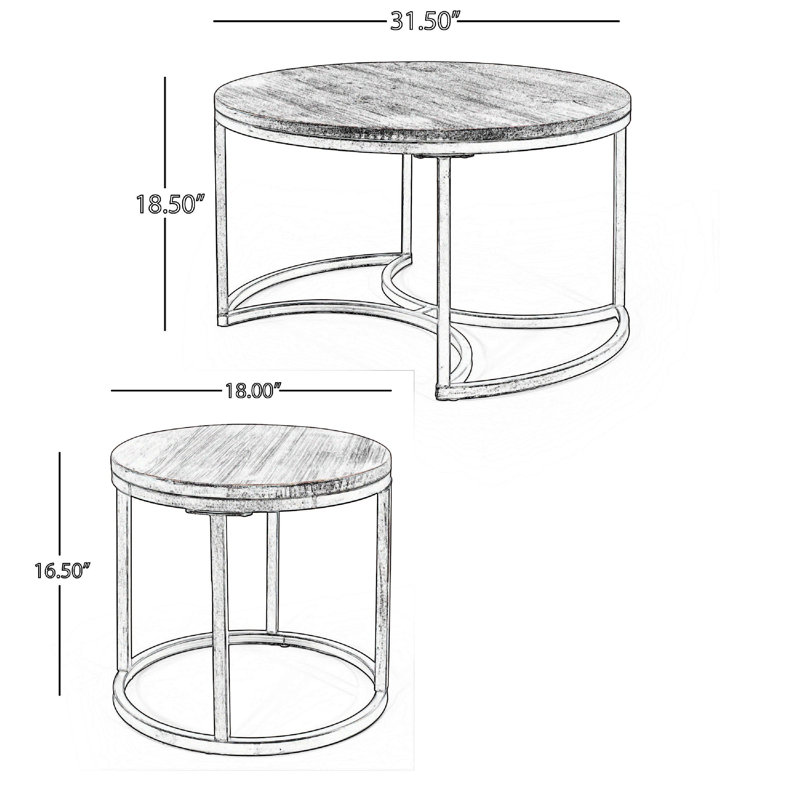 Ensemble de tables basses et de tables gigognes 3 pièces Gery, bois brun, métal noir, Brun