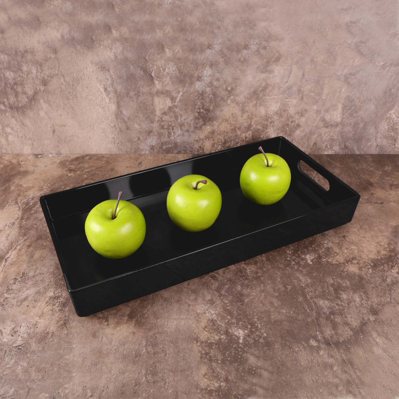 Black Rectangular Melamine Serving Tray with Handles