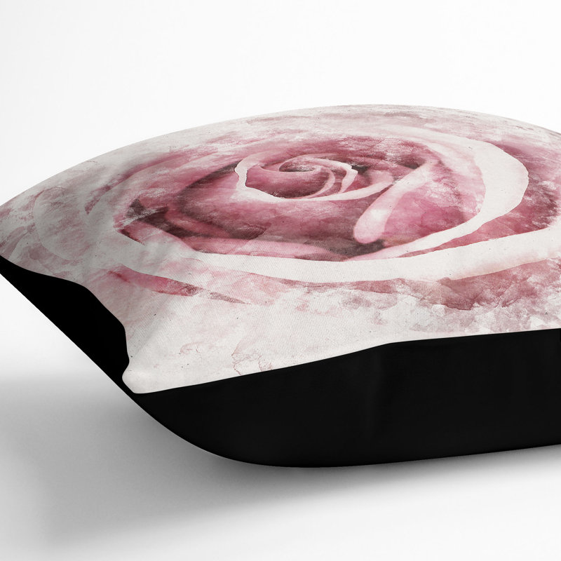 Pretty Rose Flower Cushion with Filling, 40cm H x 40cm W x 15cm D, Black