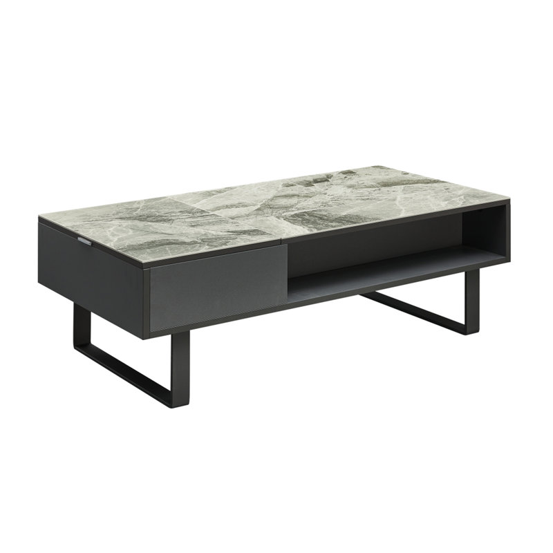 Marble Top Coffee Table, Gray, Black