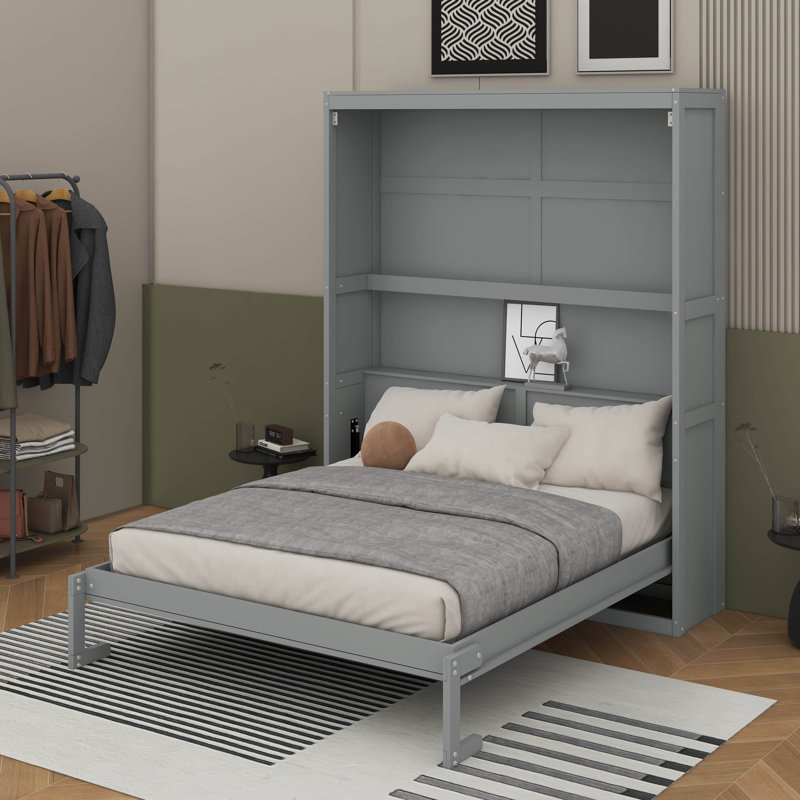 Lit escamotable mural avec tablettes Murphy, Grey, Grand lit