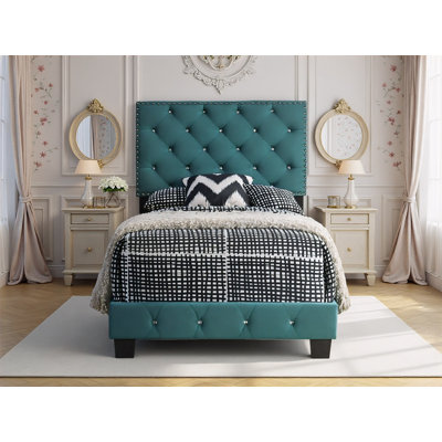 Modena Green Velvet Twin Bed