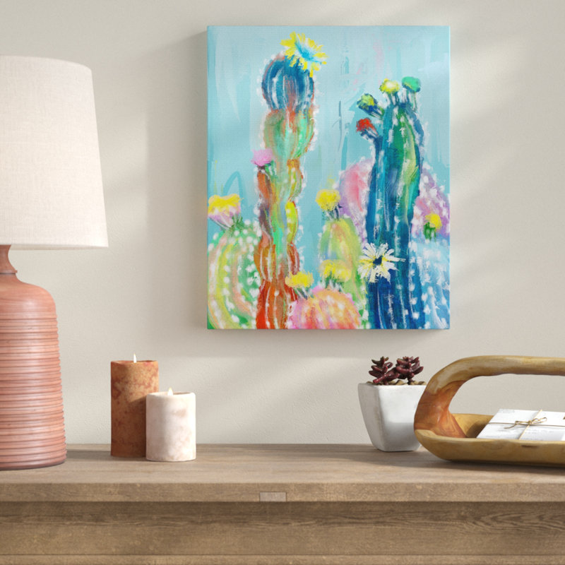 " Bold Bright Cacti ", Wrapped Canvas, 20" H x 16" W x 1.5" D