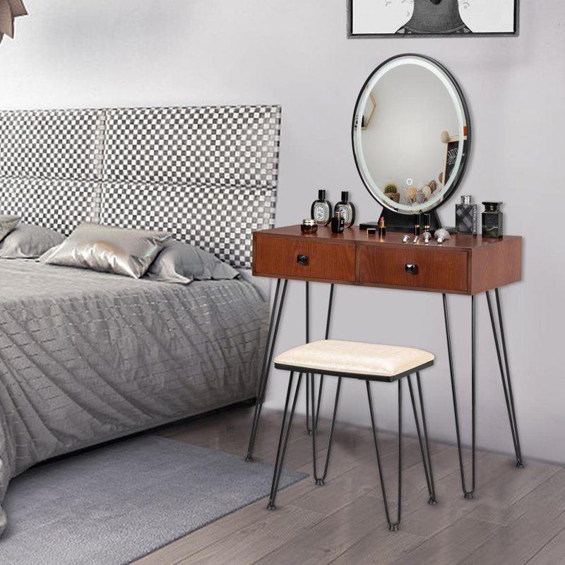 Ensemble coiffeuse avec miroir, Noir / brun