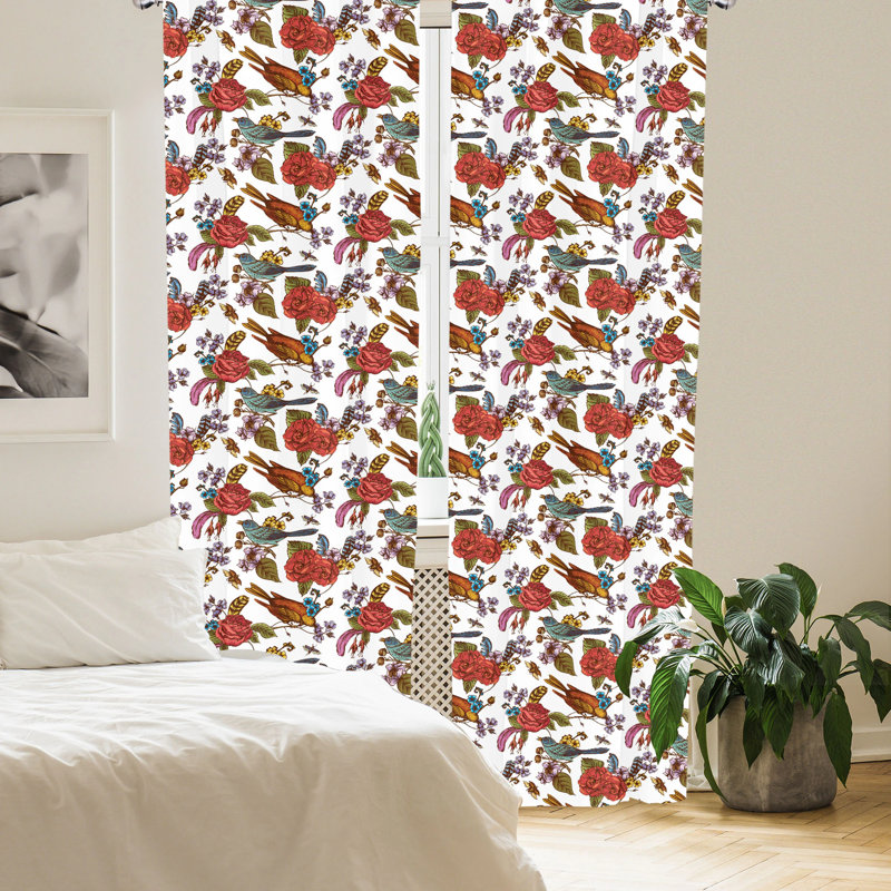 Botanical Floral Semi-Sheer Rod Pocket Curtain Panels, 28" x 95"