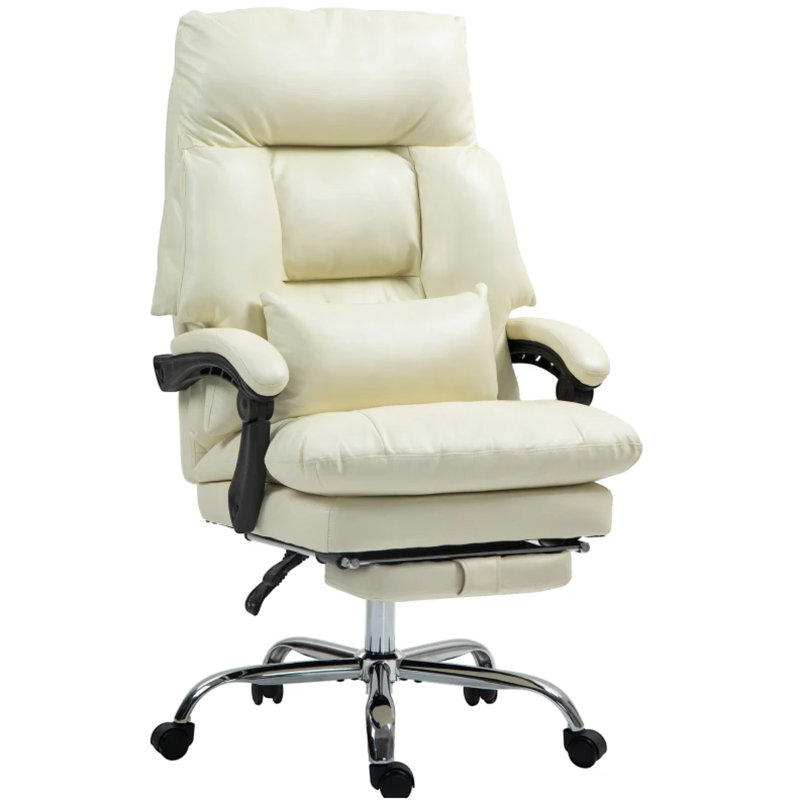 Fauteuil de bureau confortable à haut dossier en similicuir blanc crème pour une utilisation moderne