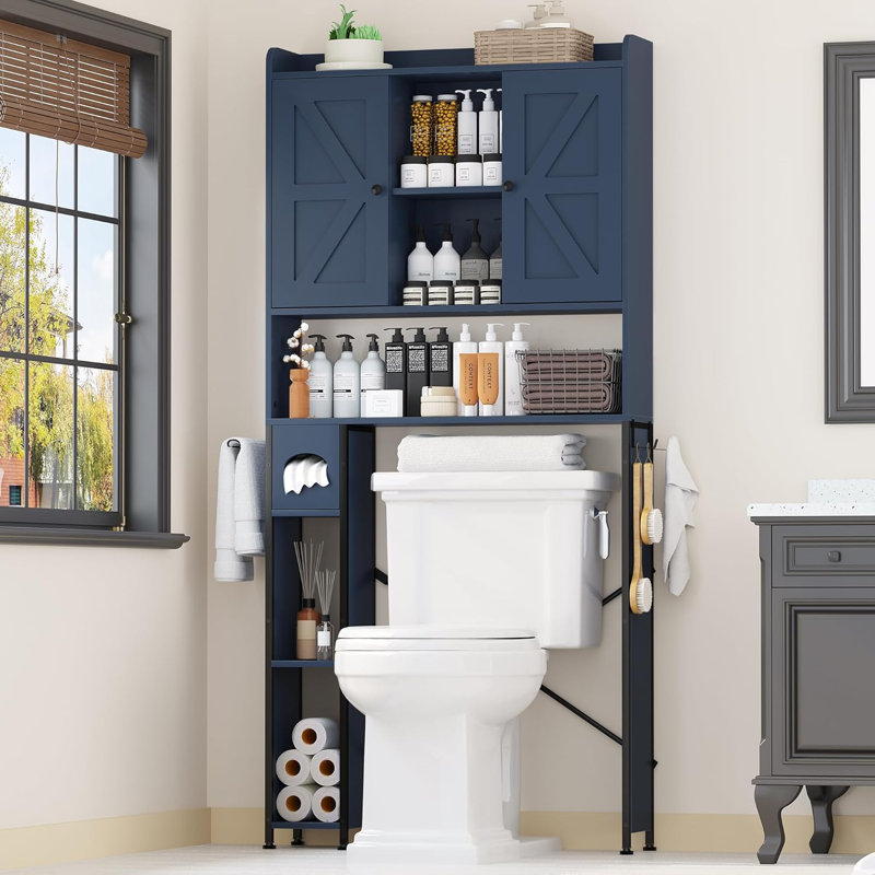 Armoire de rangement de style campagne avec cadre en métal et 7 tablettes de rangement, Bleu outremer