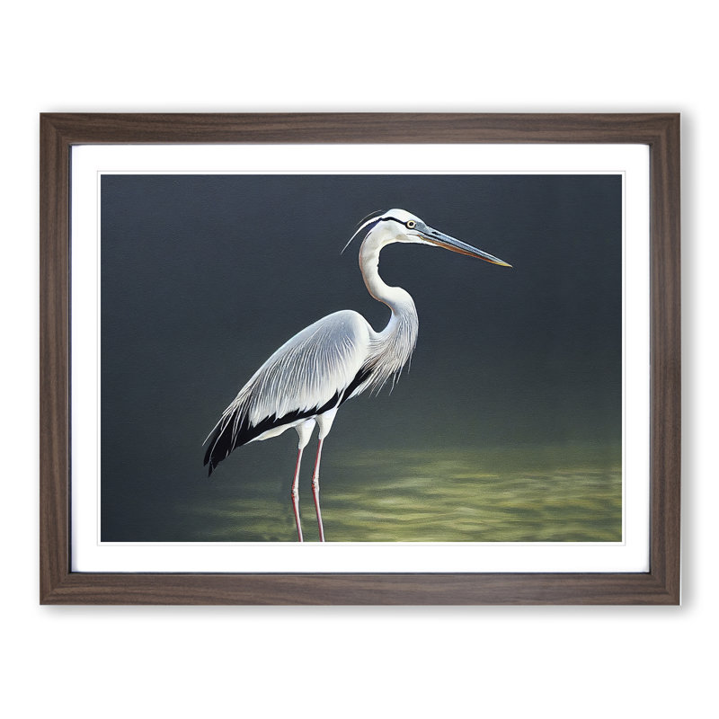 Ingenious Heron Bird - Single Picture Frame Print, 34cm H x 46cm W x 2cm D, Walnut