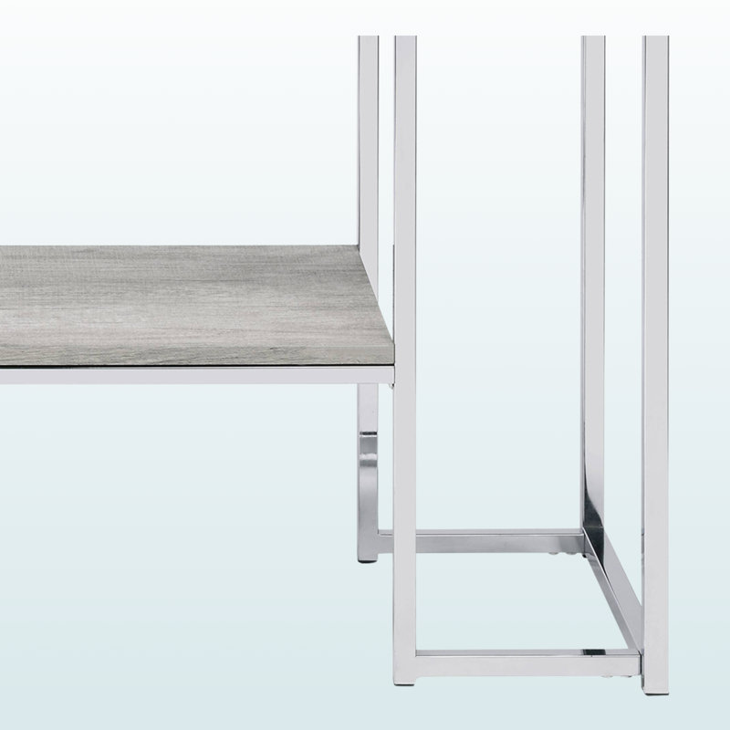 Table de canapé en chêne naturel et chrome Margo - Plateau en bois élégant, tablette simple et base en métal chromé épurée pour les espaces modernes