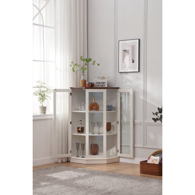 49.4'' Corner Cabinet with LED Light, Adjustable Shelves & Spacious Storage, Corner Storage Cabinet, Corner Liquor Cabinet for Living Room & Kitchen, Antique White 