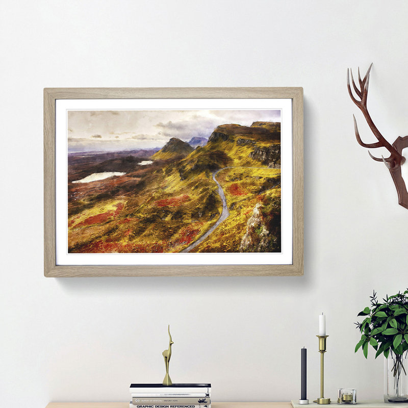Mountain View in Scotland - Picture Frame Painting Print, 24cm H x 33cm W x 2cm D, Oak Framed