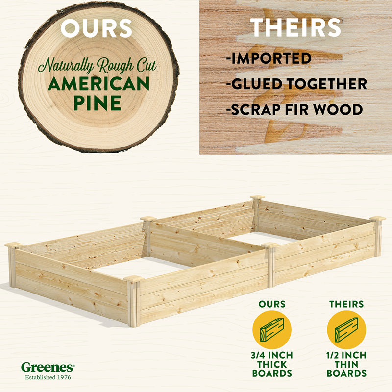 Katsuyoshi Wood Raised Garden Bed, 10.5" H x 96" W x 48" D, Pine