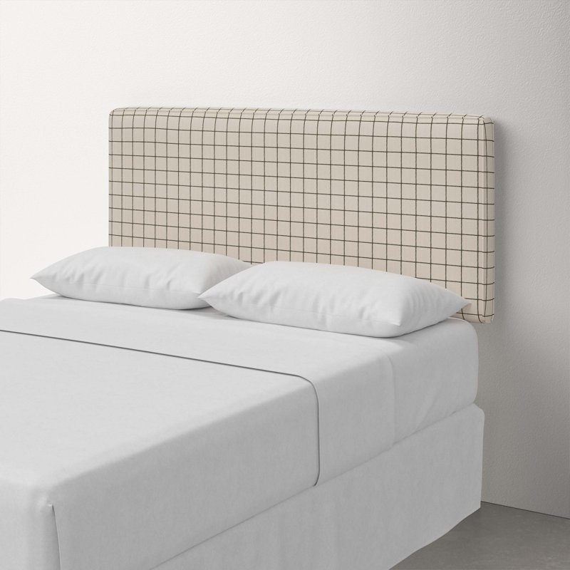Marquise Upholstered Headboard, Queen, Line Tattersall Green