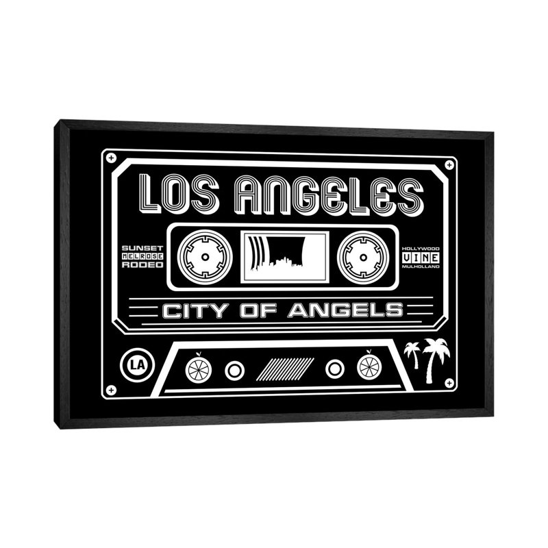 Los Angeles Cassette, Dark Background by Benton Park Prints - Print on Canvas, Black Framed, 66.04 cm H x 45.72 cm W
