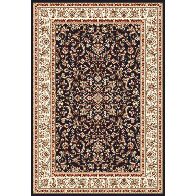 Tapis noir à motif floral, Rectangulaire 3 pi 3 po x 5 pi 4 po